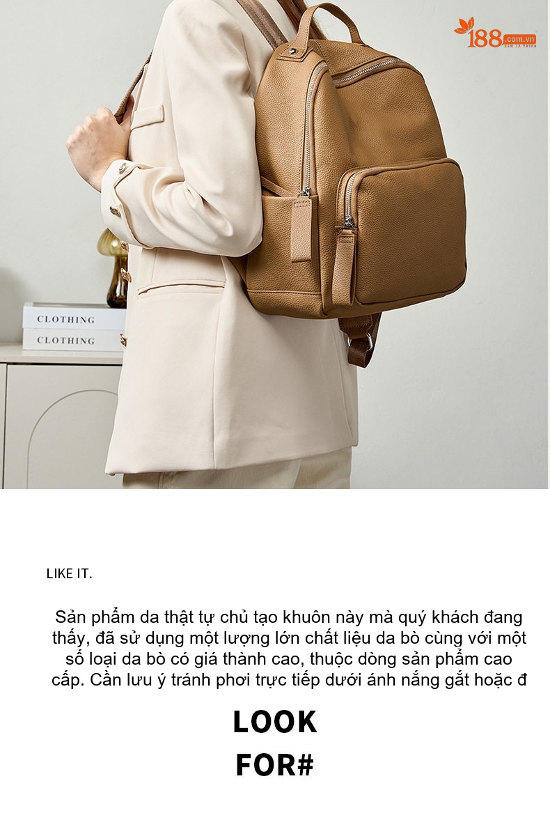 Balo Nữ Da Mờ Cao Cấp Đựng Laptop Du Lịch Phong Cách Màu Nâu chi tiết 17