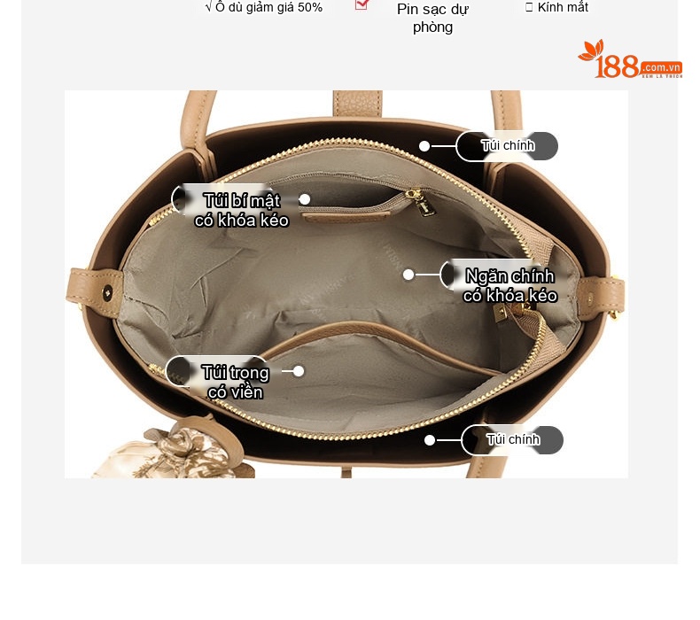 Túi Xách Nữ Đeo Vai/Đeo Chéo Kiểu Dáng Basket Bag Da Mờ Màu Nâu chi tiết 7