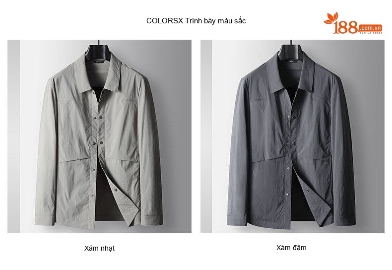 Áo Khoác Nam Cổ Bẻ Dáng Áo Sơ Mi Mỏng Nhẹ Màu Xanh Navy, Xám, Ghi chi tiết 4