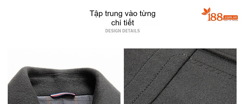 Áo Khoác Nam 100% Len Lông Cừu Dáng Ngắn Cổ Bẻ Màu Xám, Nâu chi tiết 9