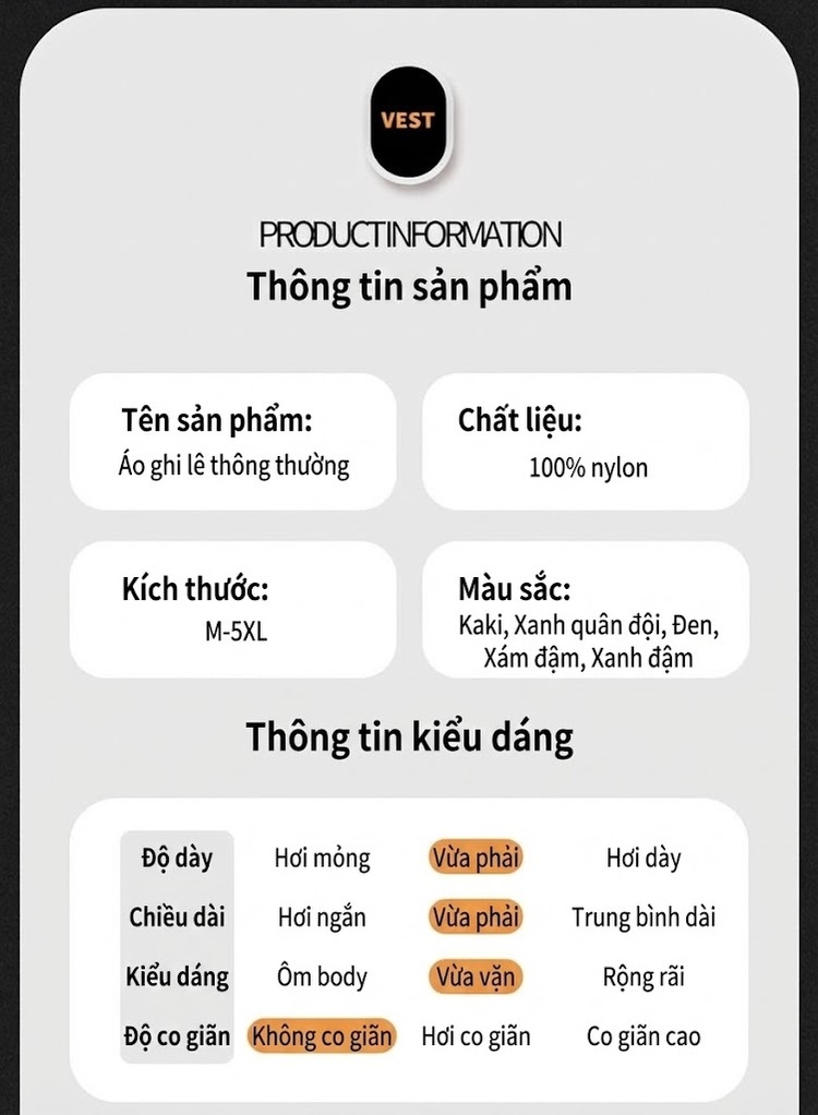Áo Gile Nam Mùa Xuân Thu Dáng Rộng Nhiều Túi Phong Cách Thể Thao chi tiết 4