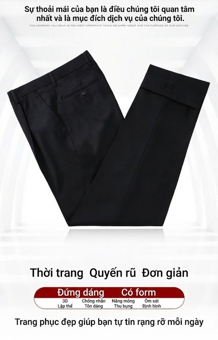 Quần Tây Nam Ống Đứng Lụa Tơ Tằm Dáng Rộng Trung Niên Màu Đen chi tiết 3