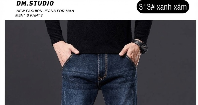 Quần Jean Nam Ống Đứng Vừa Vặn Phong Cách Retro Vải Denim Màu Xanh Dương chi tiết 17