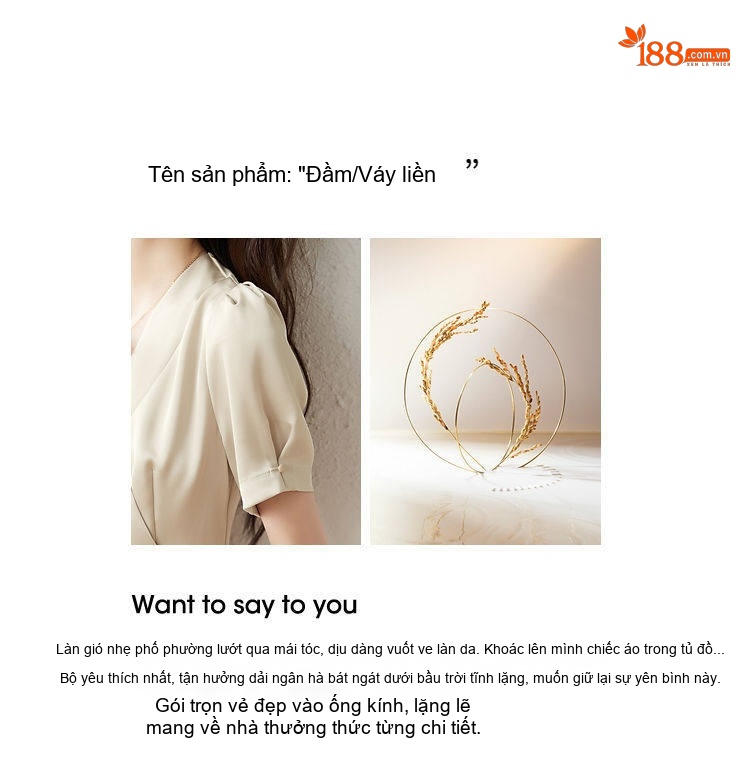 Váy liền thân Nữ Cổ chữ V Chữ A Tay Ngắn Thanh Lịch Màu Be chi tiết 2