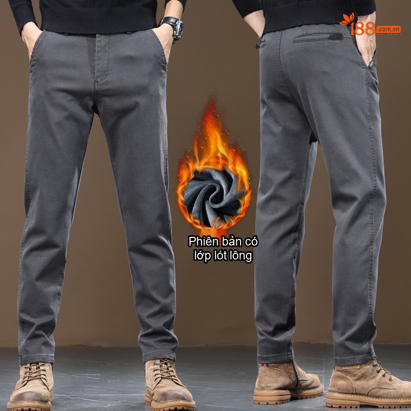 Quần Dài Nam Cotton Dáng Rộng Ống Suông Co Giãn Thoải Mái Màu Be, Đen, Xám, Xanh Navy chi tiết 5