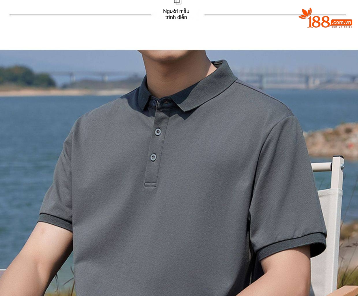 Áo Polo Nam Tay Ngắn Cotton Pima, Vải Mesh Thoáng Khí Màu Đen, Xám chi tiết 14
