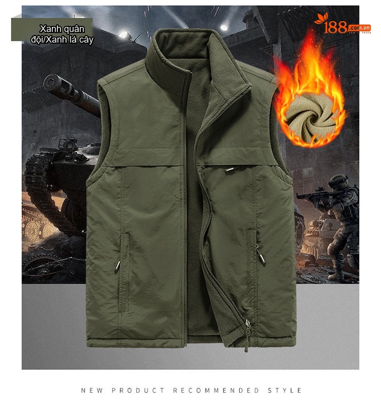 Áo Gilet Nam Hai Mặt Mặc Áo Khoác Ngoài Nhiều Túi Lông Cừu chi tiết 10
