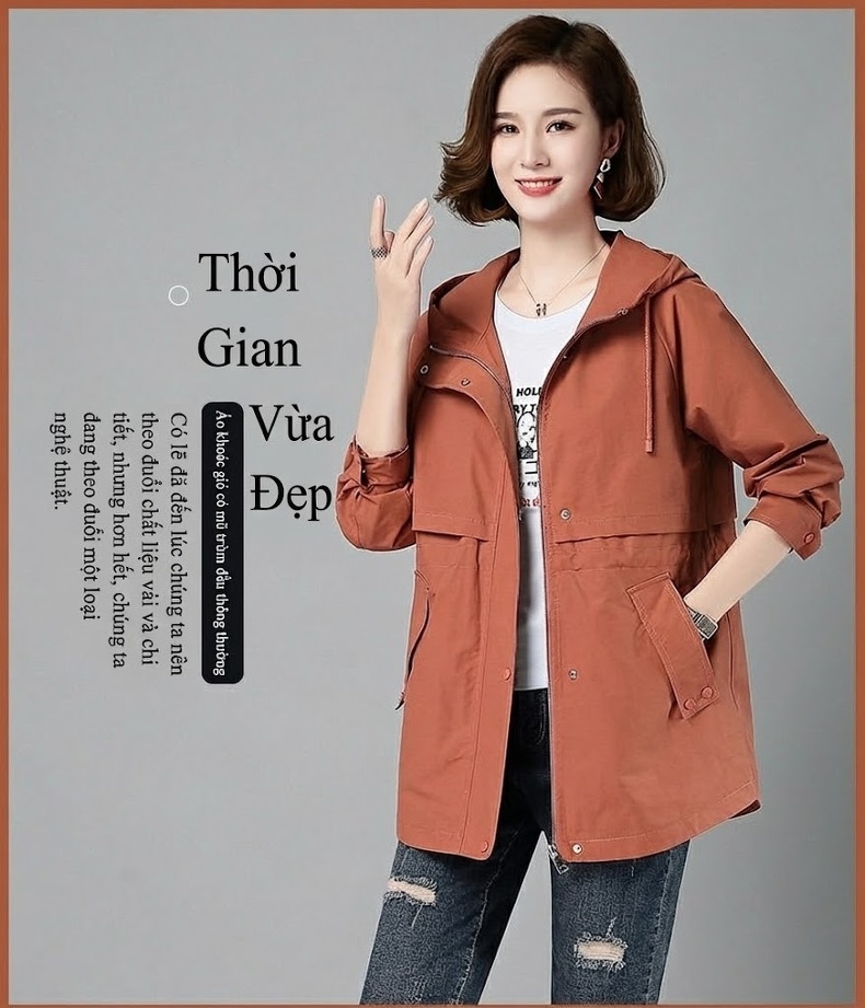 Áo Khoác Gió Nữ Dáng Vừa Thân Nhỏ Phong Cách Hàn Quốc Thời Trang Trẻ Trung Màu Cam, Vàng, Kem, Be chi tiết 1