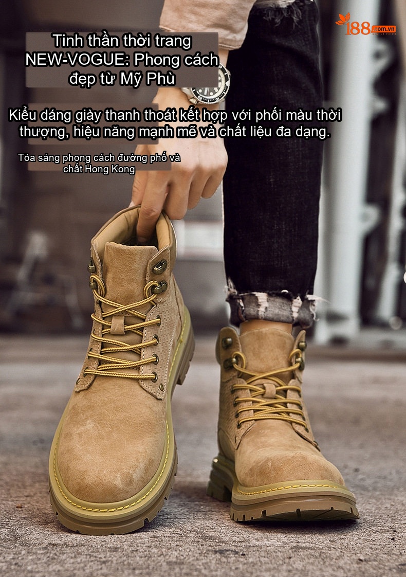 Giày Boot Nam Da Mờ Cổ Cao Có Dây Kiểu Martin Chiều Cao Đế Khoảng 4cm Màu Nâu chi tiết 1