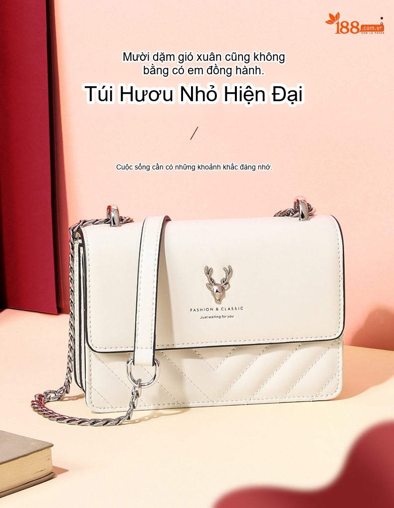 Túi Đeo Chéo Nữ Da Thật Dây Xích Thời Trang Màu Trắng chi tiết 1