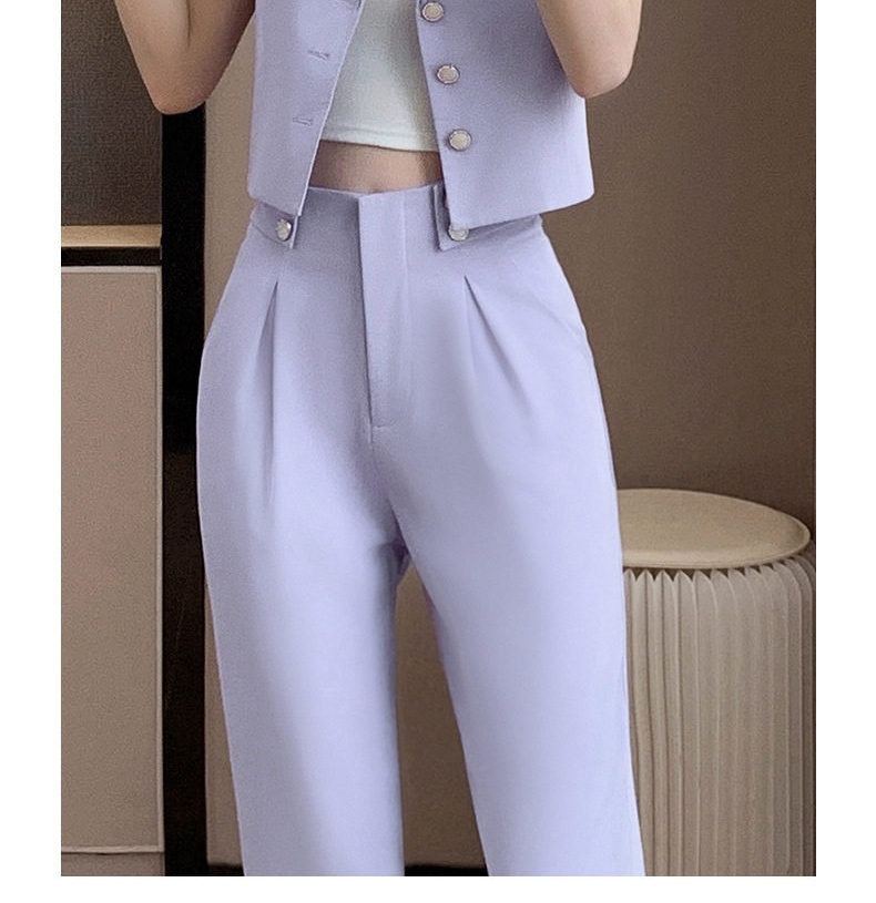 Bộ Vest Công Sở Nữ Tay Ngắn Quần Dài Thanh Lịch Màu Xanh Lá, Tím chi tiết 11