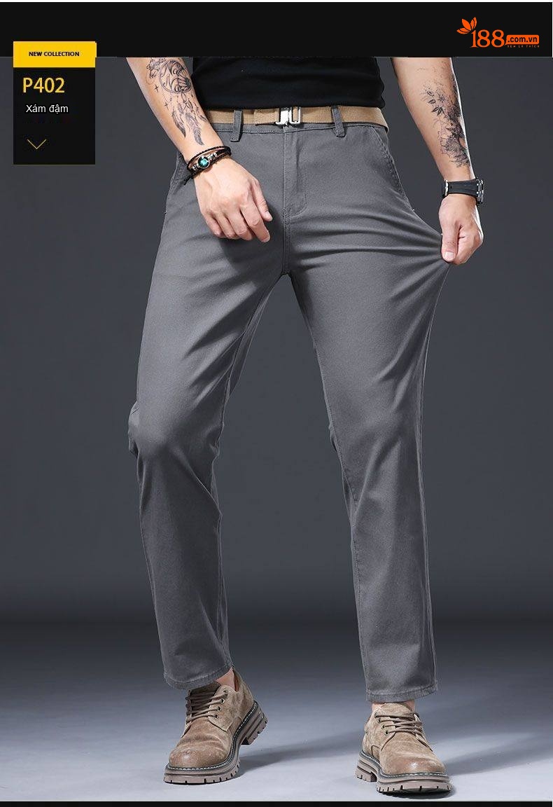 Quần Dài Cotton Nam Ống Đứng Thu Đông Dáng Ôm Vừa Vặn Màu Xám, Xanh chi tiết 13
