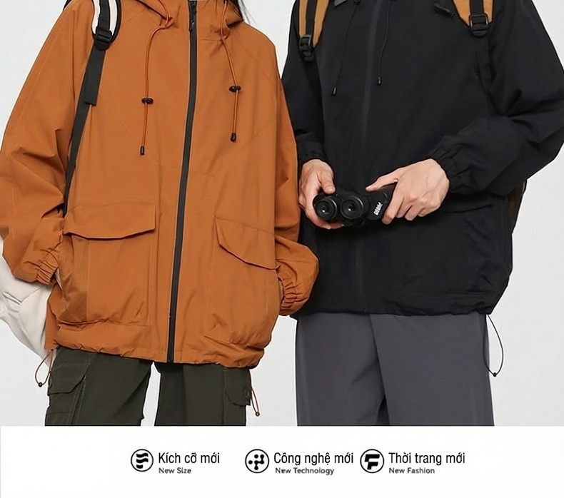 Áo khoác gió chống thấm nước có mũ trùm đầu phong cách outdoor chi tiết 2