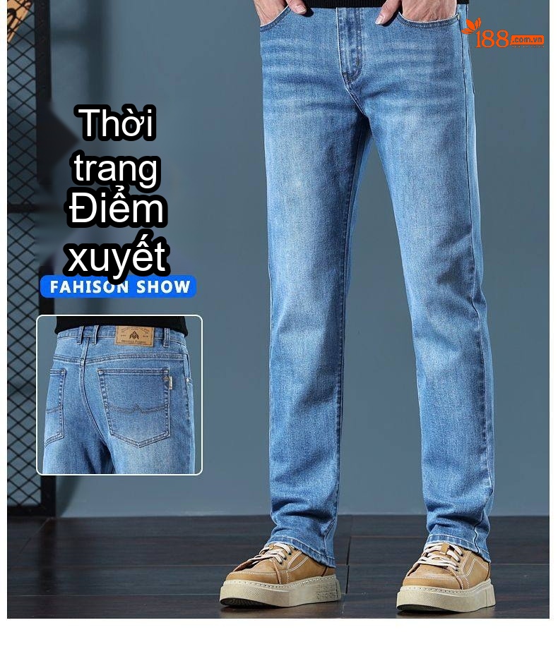 Quần Jean Nam Ống Đứng Co Giãn Dáng Ôm Cao Cấp Màu Xanh Đen chi tiết 20