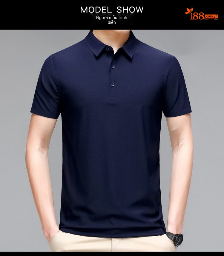 Áo Polo Nam Lụa Tằm Cao Cấp Form Rộng Chống Nhăn Màu Đỏ Cam, Trắng, Xanh Da Trời, Xanh... chi tiết 11