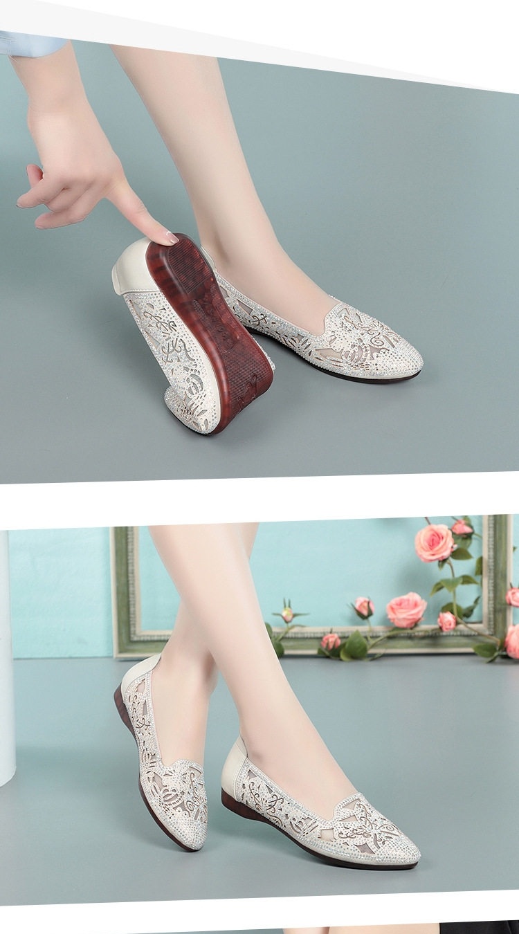 Giày Búp Bê Lưới Mềm Thoáng Khí Đế Bằng Chống Trượt Chiều Cao Đế Khoảng 2cm Màu Kem, Đen chi tiết 8