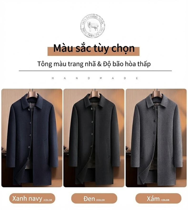 Áo Khoác Dạ Nam Lông Vũ Tháo Rời Hai Mặt Trung Niên Màu Đen, Xám chi tiết 17