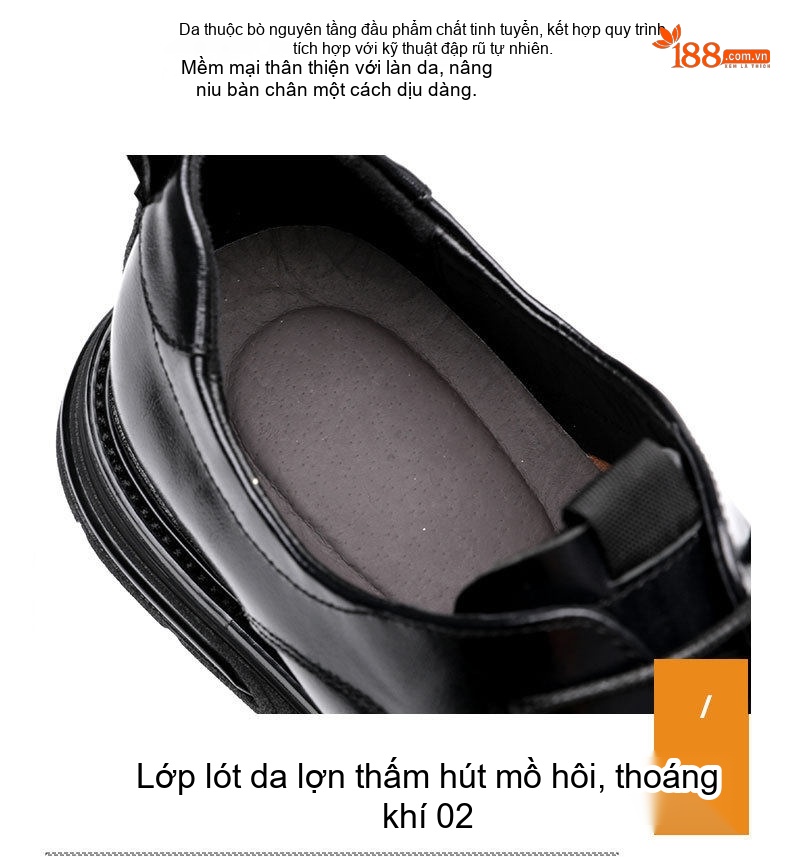 Giày Tây Buộc Dây Nam Da Bò Chiều Cao Đế Khoảng 3.5cm Màu Đen, Nâu chi tiết 21