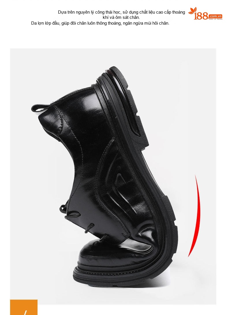 Giày Tây Buộc Dây Nam Da Bò Chiều Cao Đế Khoảng 3.5cm Màu Đen, Nâu chi tiết 22