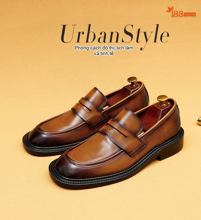 Giày Lười Nam Da Thật Mũi Vuông Chiều Cao Đế Khoảng 3cm Màu Đen, Nâu chi tiết 1