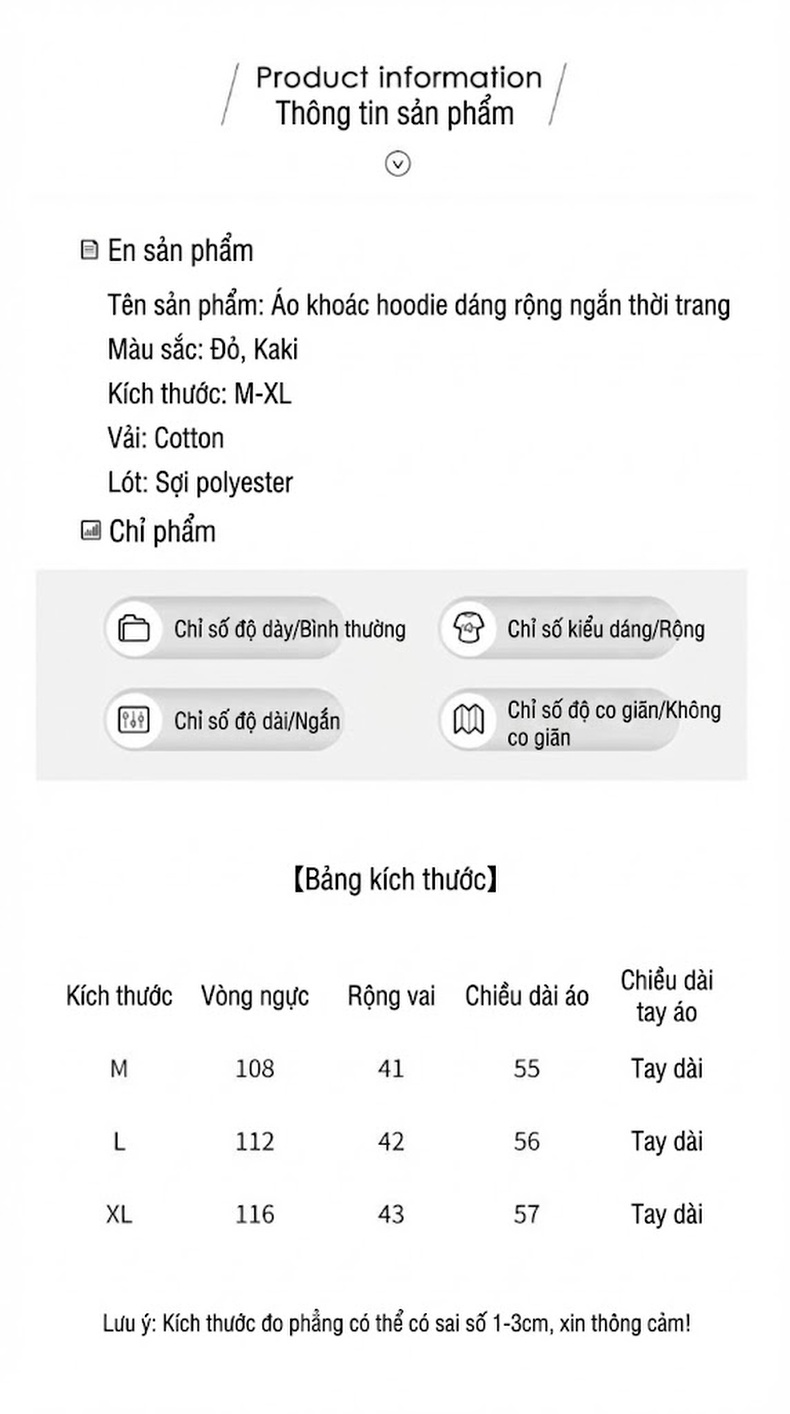 Áo Khoác Nữ Ngắn Tay Lỡ Dáng Nhỏ Có Mũ Trùm Đầu Màu Đỏ, Nâu chi tiết 10