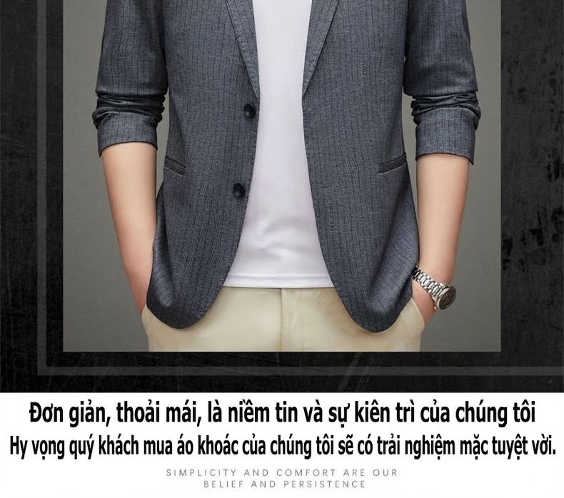 Áo Vest Nam Mỏng Dáng Ôm Phong Cách Hàn Quốc Họa Tiết Sọc Màu Xám chi tiết 2