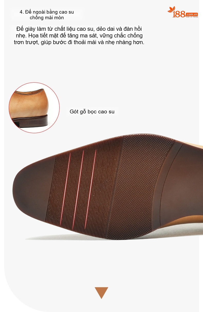 Giày Tây Oxford Nam Da Bò Thật Chiều Cao Đế Khoảng 3cm Màu Nâu Vàng, Đen chi tiết 9