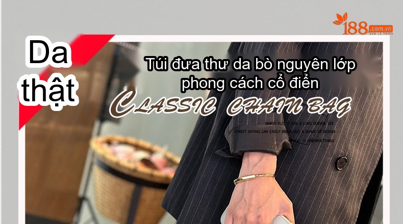 Túi Đeo Chéo Nữ Da Bò Mini Cầm Tay Retro Màu Nâu, Kem chi tiết 1