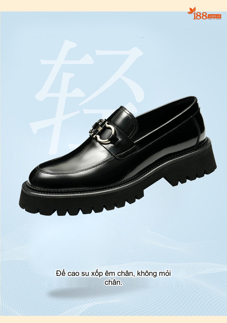 Giày Lười Nam Da Bóng Chiều Cao Đế Khoảng 4cm Màu Đen, Nâu Đỏ chi tiết 4