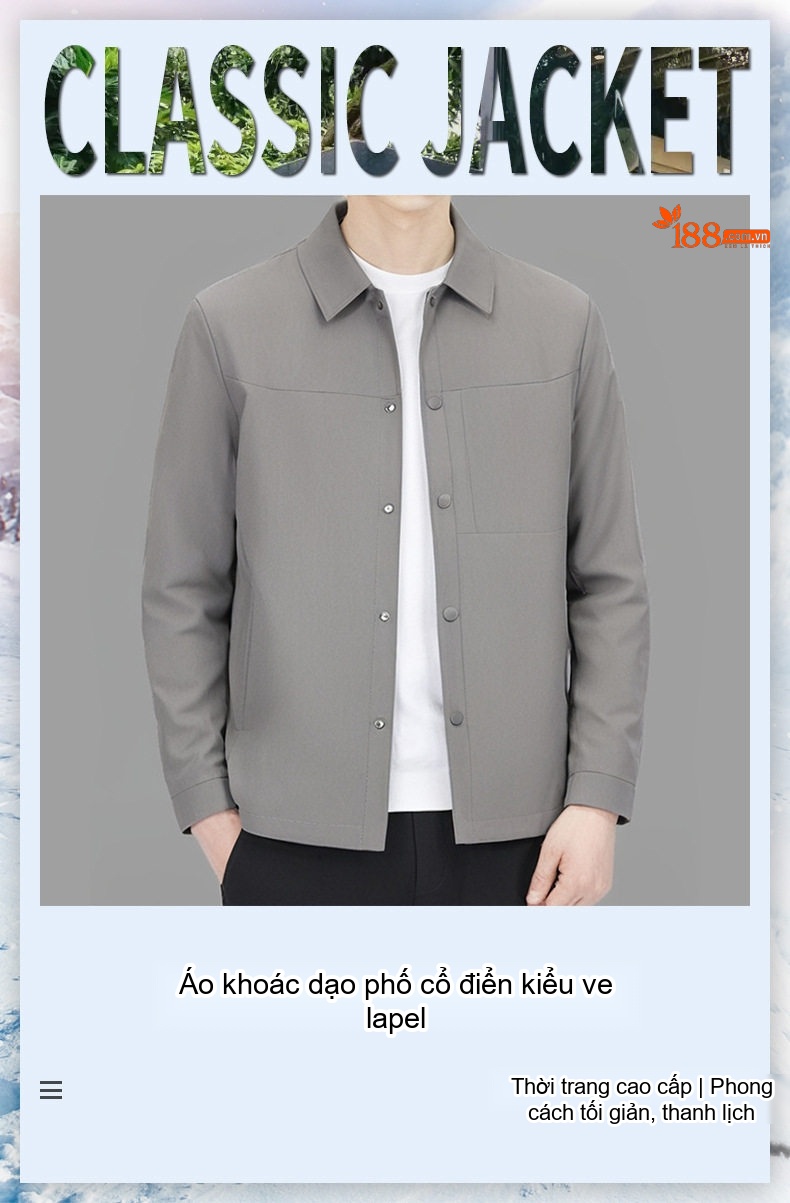 Áo Khoác Jacket Nam Cổ Bẻ Phong Cách Tối Giản Thoáng Khí Màu Xanh Navy chi tiết 1