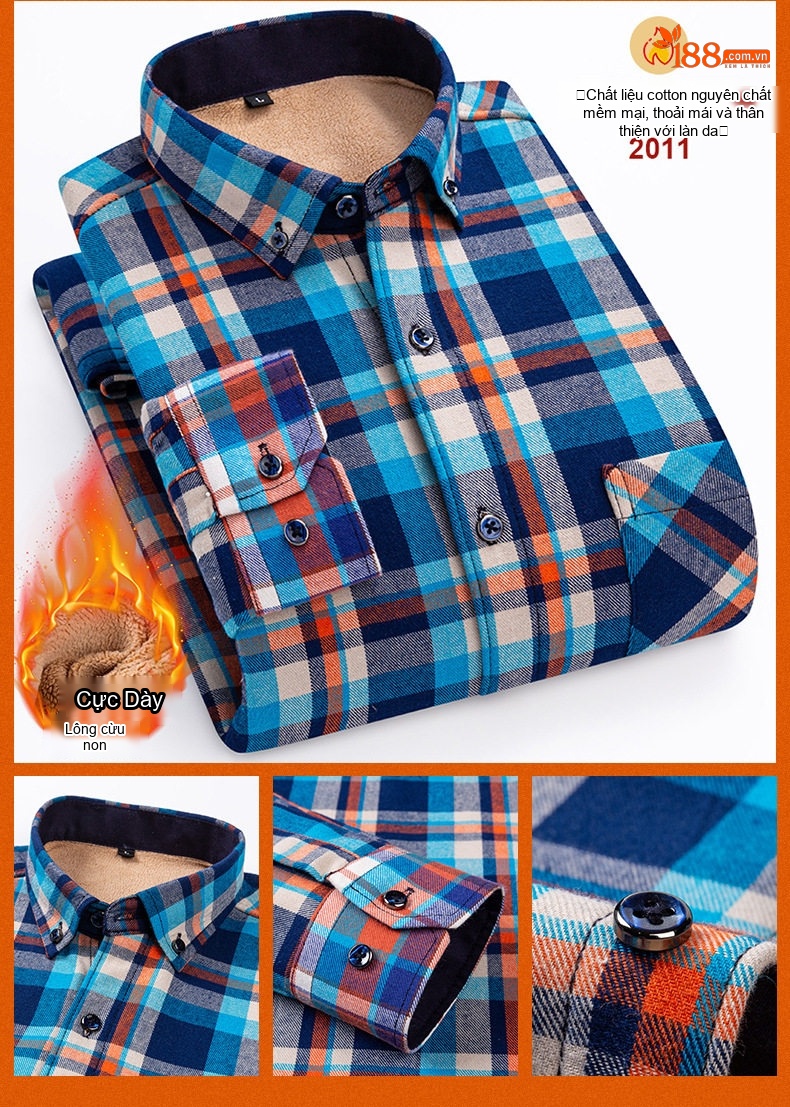 Áo Sơ Mi Nam Ca Rô Lông Cừu Non Cotton Dày Dặn Giữ Ấm Màu Đen, Đỏ, Xanh Dương, Xanh Lá... chi tiết 28