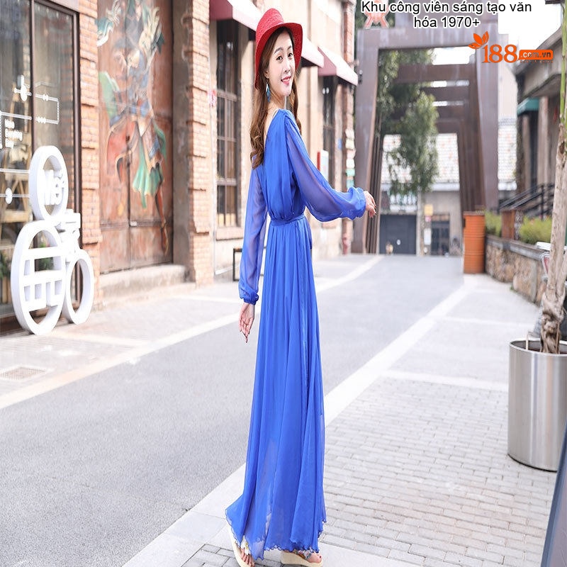 Váy Maxi Nữ Tay Dài Voan Mỏng Đi Biển Mùa Hè Màu Hồng, Tím, Trắng, Đen... chi tiết 24