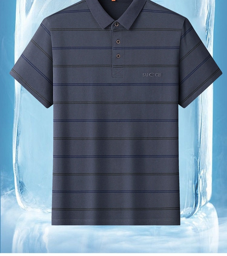 Áo Polo Sọc Tay Ngắn Nam Cỡ Lớn Thoáng Mát Màu Xanh Navy, Xanh Rêu, Nâu chi tiết 8