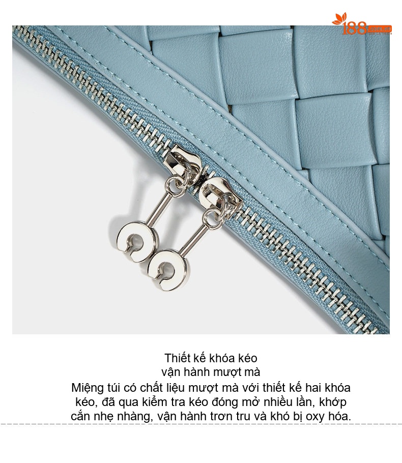 Túi Đeo Vai Nữ Mini Dây Rút Thủ Công Đan Dệt Bề Mặt Màu Đen, Bạc, Xanh, Trắng Kem chi tiết 13