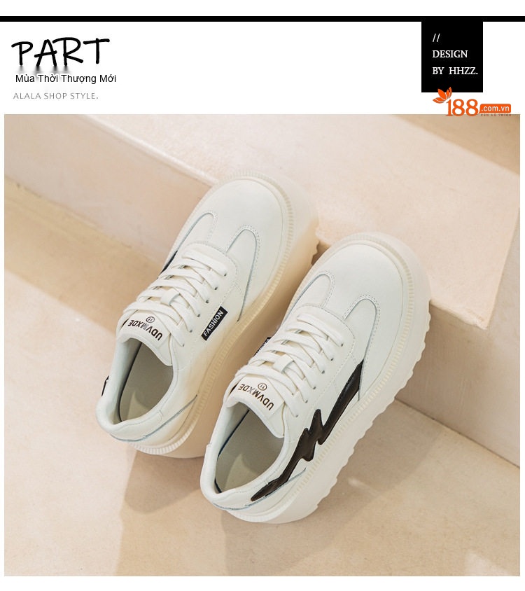 Giày Sneaker Nữ Da Bóng Đế Bánh Mì Chiều Cao Đế Khoảng 5cm Màu Trắng, Đen chi tiết 21