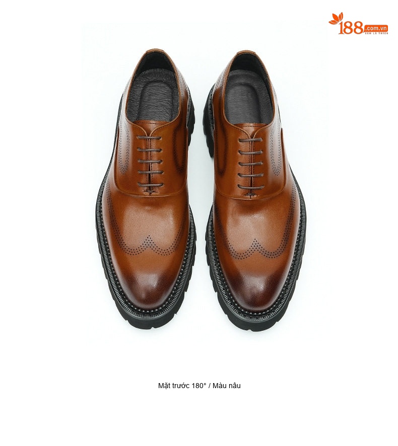 Giày Tây Brogue Nam Da Bóng Đế Dày Chiều Cao Đế 4cm Màu Đen, Nâu chi tiết 14