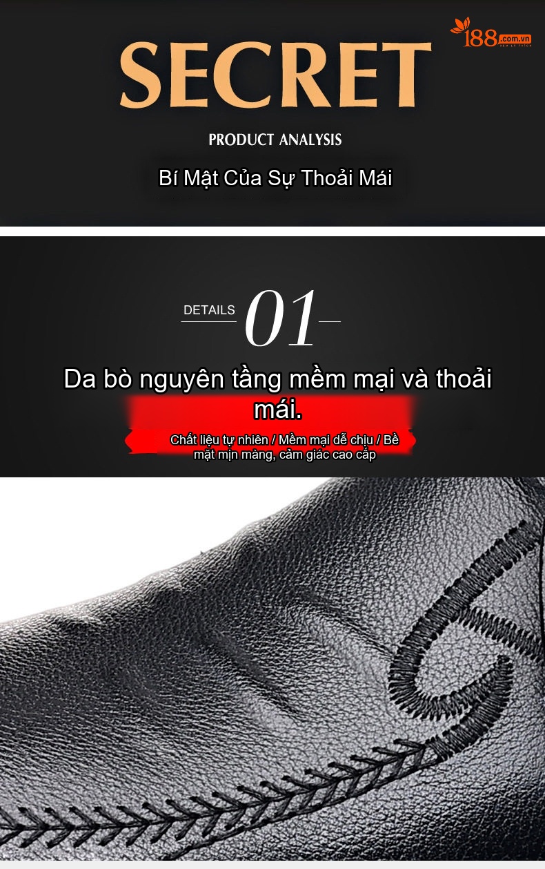 Giày Lười/Giày Tây Nam Da Bò Chiều Cao Đế Khoảng 3cm Màu Đen chi tiết 9