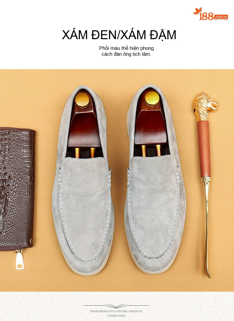 Giày Lười Nam Da Cừu Mềm Mại, Chống Mài Mòn, Chiều Cao Đế Khoảng 3cm Màu Xám, Nâu, Xanh Navy chi tiết 18