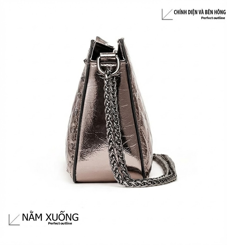 Túi Đeo Chéo Nữ Da Bò Lớp Đầu Quai Đeo Rộng Phong Cách Thời Trang Màu Xám Khói chi tiết 11