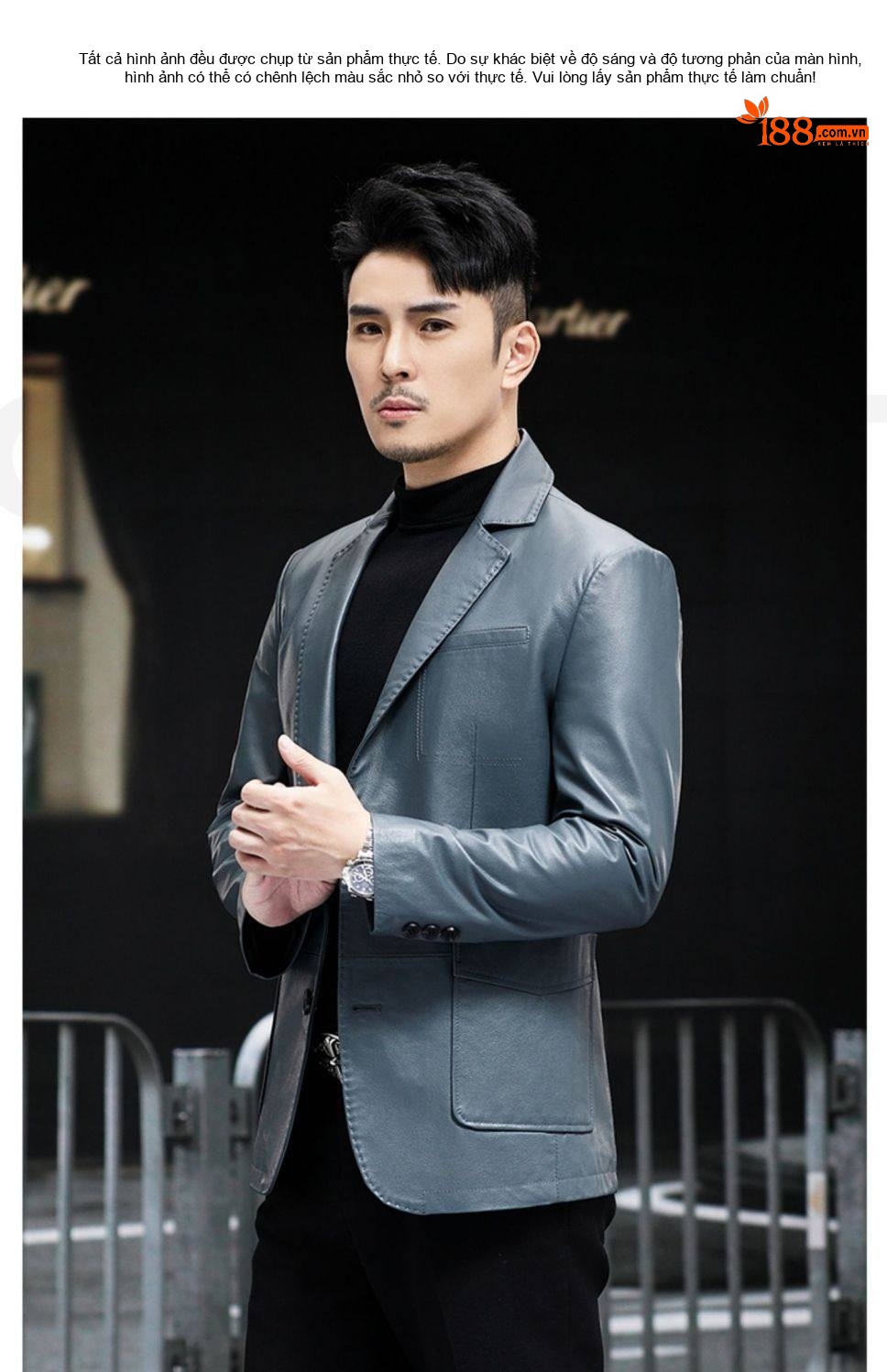 Áo Khoác Da Bò Nam Dáng Vest Thanh Lịch Màu Xám, Đỏ Rượu chi tiết 8