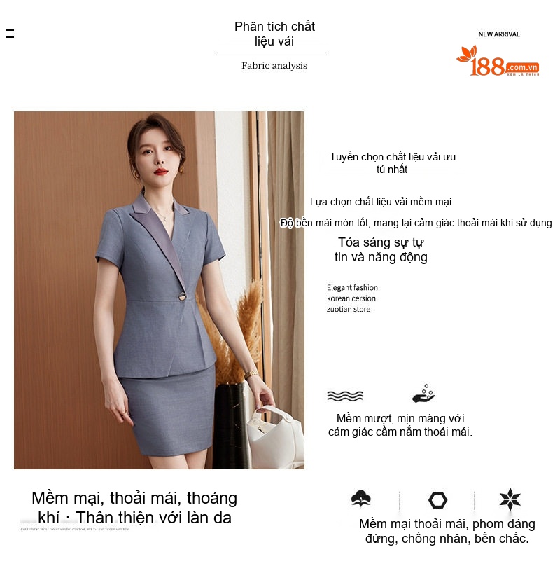 Bộ Vest Công Sở Nữ Tay Ngắn Quần/Chân Váy Màu Xanh Navy, Xám, Đen chi tiết 4