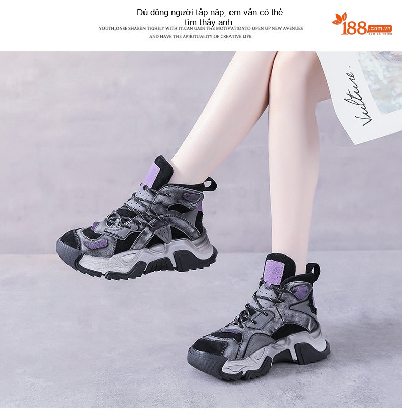 Giày Cao Cổ Nữ Da Bò Đế Dày Phong Cách Ulzzang Chiều Cao Đế Khoảng 5cm Màu Đen, Nâu chi tiết 13