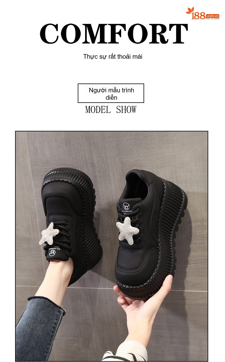 Giày Loafer Nữ Đế Bánh Mì Chiều Cao Đế 8cm Đính Đá Thời Trang Màu Đen, Trắng chi tiết 12