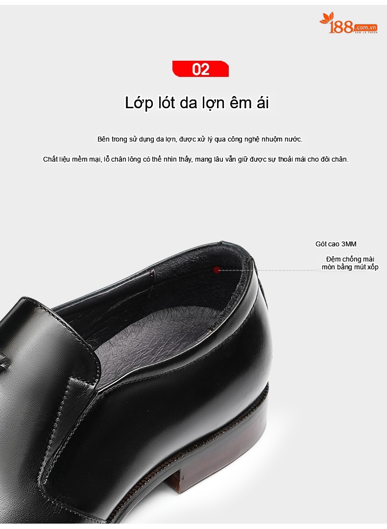 Giày Lười Nam Da Bò Lót Da Thật Chiều Cao Đế Khoảng 3cm Màu Đen, Nâu chi tiết 10