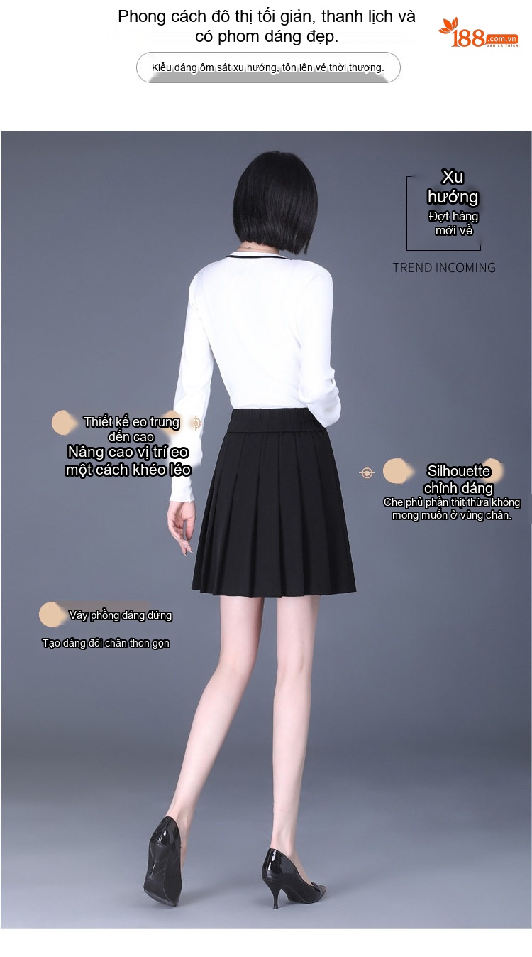 Chân Váy Chữ A Xếp Ly Ngắn Lưng Cao Phong Cách Ulzzang Màu Đen chi tiết 2