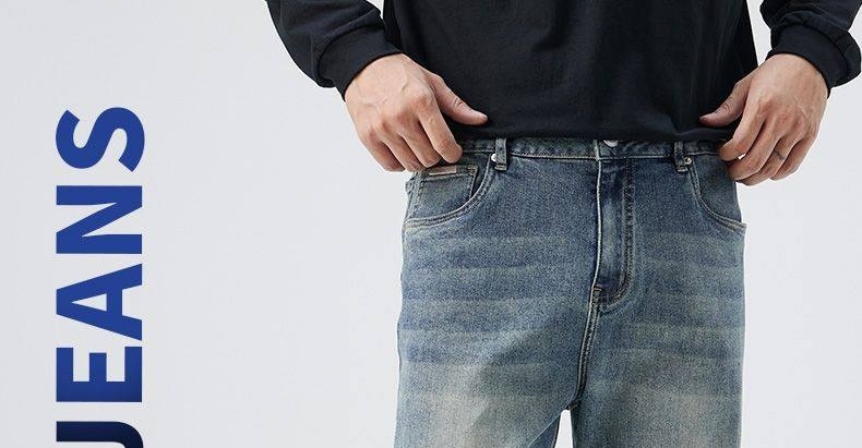 Quần Jean Nam Ống Đứng Dáng Rộng Phong Cách Mỹ Wash Bụi Màu Xanh chi tiết 1