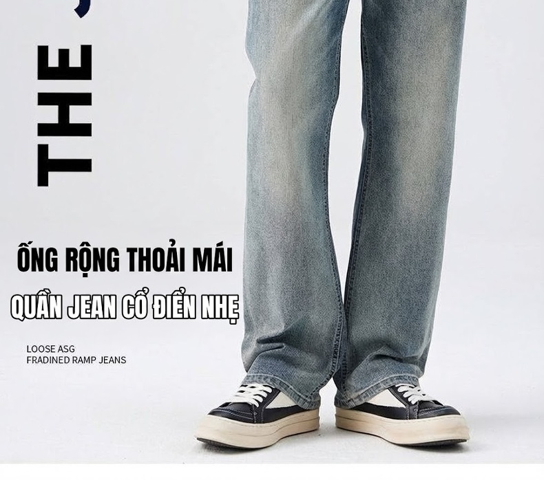 Quần Jean Nam Ống Đứng Dáng Rộng Phong Cách Mỹ Wash Bụi Màu Xanh chi tiết 2
