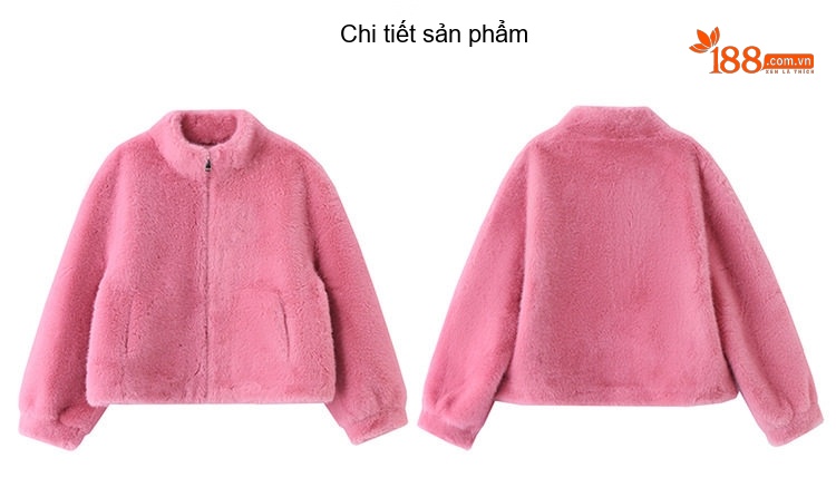 Áo Khoác Lông Ngắn Nữ Lông Cừu Non Dáng Nhỏ Gọn Giữ Ấm Màu Hồng, Trắng, Vàng chi tiết 52