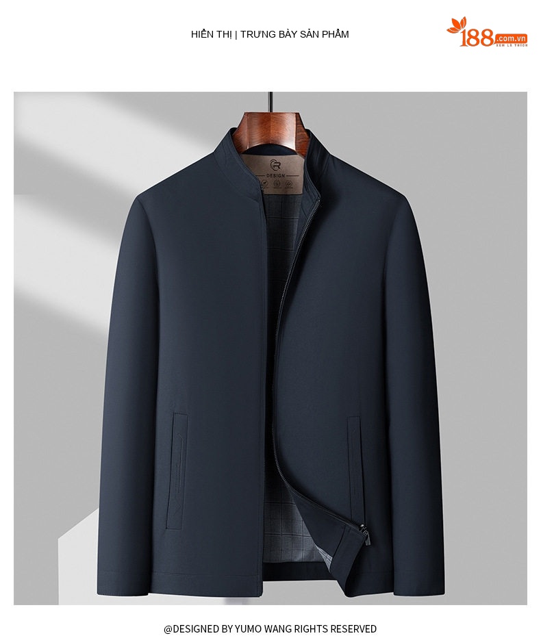 Áo Khoác Bomber Nam Cổ Trụ Dáng Ôm Vừa Vặn Màu Xanh Navy chi tiết 12