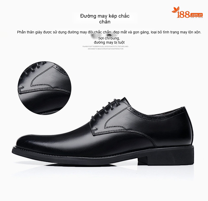 Giày Tây Buộc Dây Nam Da Bóng Chiều Cao Đế Khoảng 3cm Màu Đen, Nâu chi tiết 6